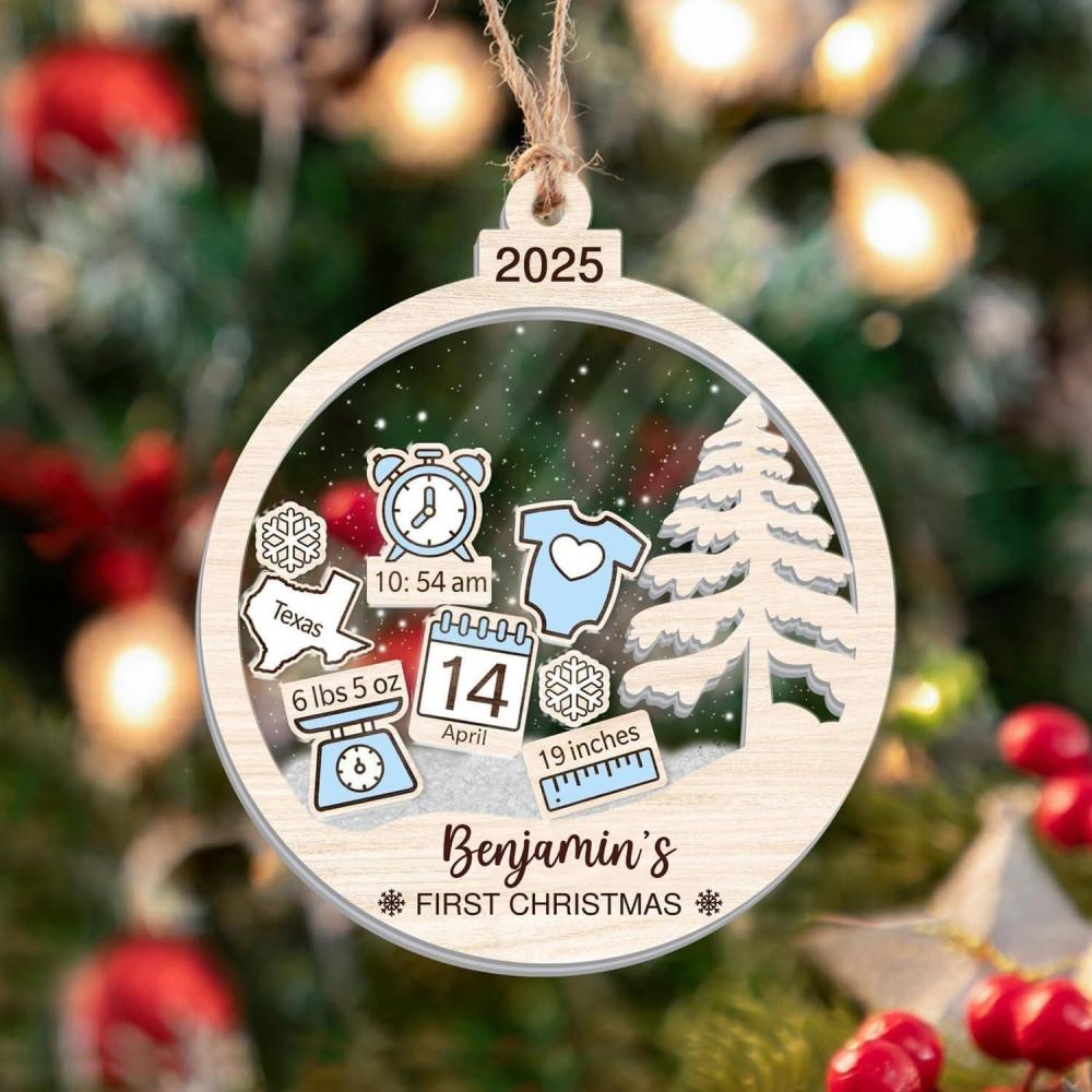 imageNAZENTI Personalized Crib Babys First Christmas Ornament 2025 Baby First Christmas 2025 Custom Babys Shaker Ornament with Name Birthday Babies Boy or Girl Gift Decor 1st Xmas Tree New Baby GiftsOrnament 9
