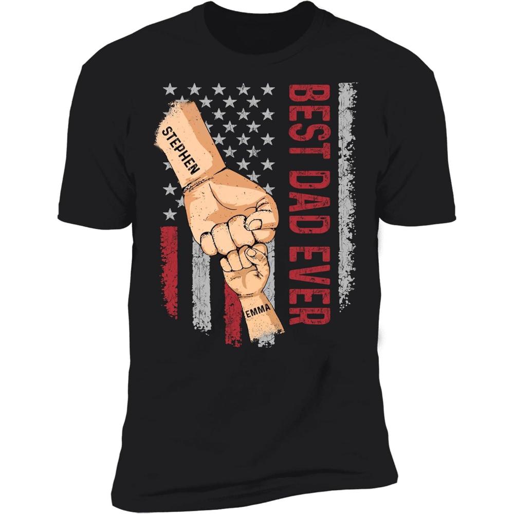 imageNAZENTI Personalized Fist Bump American Flag Dad Grandpa Shirt Custom Daddy Grandpa Shirt Gift for Men Fathers Day Tee S4XL01 Best Dad