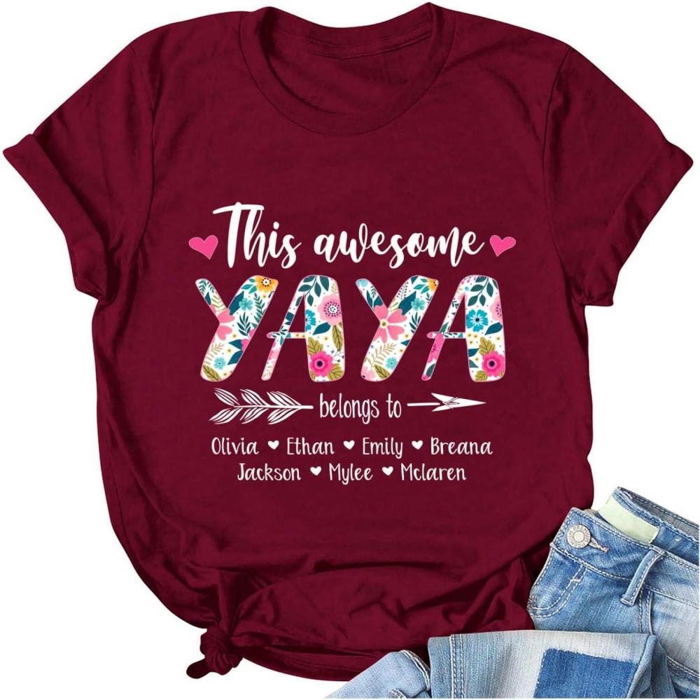 imageNAZENTI Personalized Grandma Shirt Custom Grandma Grandkids Name Shirt Christmas Mothers Day Shirt Gifts for Grandma MomAyaya
