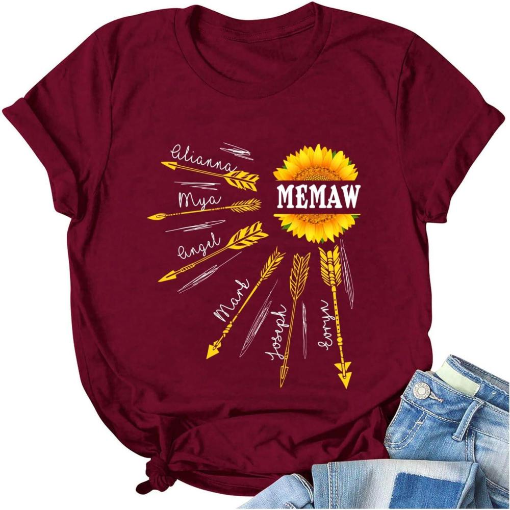 imageNAZENTI Personalized Grandma Sunflower Shirt Custom Grandma Shirt Christmas Mothers Day Shirt Gifts for Grandma Nana MomAmemaw