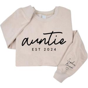 NAZENTI Custom Grandma & Mom Sweatshirt, Kids Name EST 2024, Mothers Day Gift(Design 1-auntie)