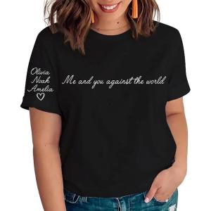 NAZENTI Grandma Wears Her Heart On Her Sleeve Shirt – Mother Day Shirt, Custom Name on Sleeve Personalized Gift for Mommy Mom(#05 Couple)