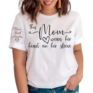 NAZENTI I Wear My Heart On My Sleeve Sweatshirt, Mothers Day Shirt, Custom Sweatshirt, Personalized Gift for Mom Mommy(#06 Mom)