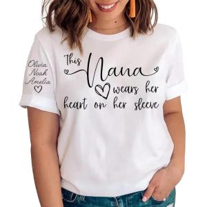 NAZENTI I Wear My Heart On My Sleeve Sweatshirt, Mothers Day Shirt, Custom Sweatshirt, Personalized Gift for Mom Mommy(#08 Nana)
