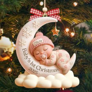 NAZENTI Personalized Baby’s First Christmas Ornament 2025, Custom Babies 1st Christmas Keepsake with Name, 4D Shake Decoration for Christmas Tree, Newborn Holiday Ornament, Unique Baby Gift(#13)