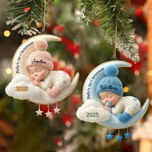 NAZENTI Personalized Baby’s First Christmas Ornament 2025, Custom Babies 1st Christmas Keepsake with Name, 4D Shake Decoration for Christmas Tree, Newborn Holiday Ornament, Unique Baby Gift(#03)