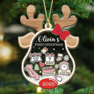 NAZENTI Personalized Baby’s First Christmas Ornament 2025, Custom Babies 1st Christmas Keepsake with Name, 4D Shake Decoration for Christmas Tree, Newborn Holiday Ornament, Unique Baby Gift(Design 3)