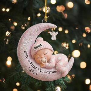 NAZENTI Personalized Baby’s First Christmas Ornament 2025, Custom Babies 1st Christmas Keepsake with Name, 4D Shake Decoration for Christmas Tree, Newborn Holiday Ornament, Unique Baby Gift(#06)
