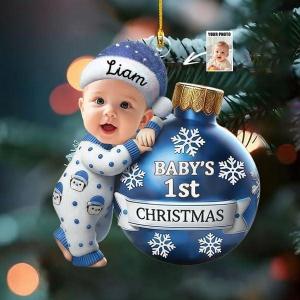 NAZENTI Personalized Baby’s First Christmas Ornament 2025, Custom Babies 1st Christmas Keepsake with Name, 4D Shake Decoration for Christmas Tree, Newborn Holiday Ornament, Unique Baby Gift(#12)