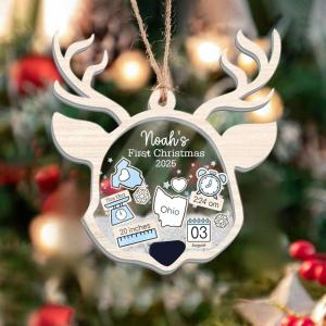NAZENTI Personalized Baby’s First Christmas Ornament 2025, Custom Babies 1st Christmas Keepsake with Name, 4D Shake Decoration for Christmas Tree, Newborn Holiday Ornament, Unique Baby Gift(Design 5)
