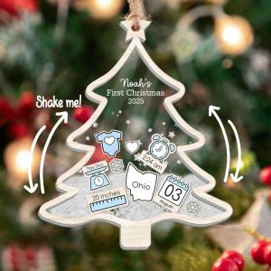 NAZENTI Personalized Baby’s First Christmas Ornament 2025, Custom Babies 1st Christmas Keepsake with Name, 4D Shake Decoration for Christmas Tree, Newborn Holiday Ornament, Unique Baby Gift(Design 4)