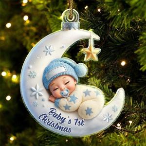 NAZENTI Personalized Baby’s First Christmas Ornament 2025, Custom Babies 1st Christmas Keepsake with Name, 4D Shake Decoration for Christmas Tree, Newborn Holiday Ornament, Unique Baby Gift(#11)