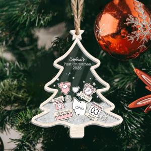 NAZENTI Personalized Crib Baby’s First Christmas Ornament 2025, Baby First Christmas 2025, Custom Babys Shaker Ornament with Name, Birthday Babies Boy or Girl Gift, Decor 1st Xmas Tree, New Baby Gifts(#Ornament 2)