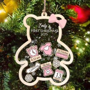 NAZENTI Personalized Crib Baby’s First Christmas Ornament 2025, Baby First Christmas 2025, Custom Babys Shaker Ornament with Name, Birthday Babies Boy or Girl Gift, Decor 1st Xmas Tree, New Baby Gifts(#Ornament 11)