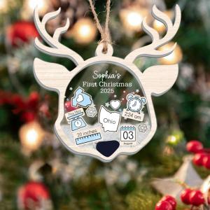 NAZENTI Personalized Crib Baby’s First Christmas Ornament 2025, Baby First Christmas 2025, Custom Babys Shaker Ornament with Name, Birthday Babies Boy or Girl Gift, Decor 1st Xmas Tree, New Baby Gifts(#Ornament 3)