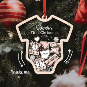NAZENTI Personalized Crib Baby’s First Christmas Ornament 2025, Baby First Christmas 2025, Custom Babys Shaker Ornament with Name, Birthday Babies Boy or Girl Gift, Decor 1st Xmas Tree, New Baby Gifts(Ornament 6)