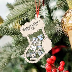 NAZENTI Personalized Crib Baby’s First Christmas Ornament 2025, Baby First Christmas 2025, Custom Babys Shaker Ornament with Name, Birthday Babies Boy or Girl Gift, Decor 1st Xmas Tree, New Baby Gifts(Ornament 4)
