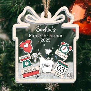 NAZENTI Personalized Crib Baby’s First Christmas Ornament 2025, Baby First Christmas 2025, Custom Babys Shaker Ornament with Name, Birthday Babies Boy or Girl Gift, Decor 1st Xmas Tree, New Baby Gifts(Ornament 8)