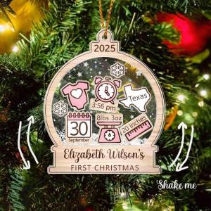 NAZENTI Personalized Crib Baby’s First Christmas Ornament 2025, Baby First Christmas 2025, Custom Babys Shaker Ornament with Name, Birthday Babies Boy or Girl Gift, Decor 1st Xmas Tree, New Baby Gifts(Ornament 5)