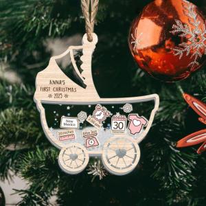 NAZENTI Personalized Crib Baby’s First Christmas Ornament 2025, Baby First Christmas 2025, Custom Babys Shaker Ornament with Name, Birthday Babies Boy or Girl Gift, Decor 1st Xmas Tree, New Baby Gifts(#Ornament 1)