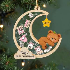 NAZENTI Personalized Crib Baby’s First Christmas Ornament 2025, Baby First Christmas 2025, Custom Babys Shaker Ornament with Name, Birthday Babies Boy or Girl Gift, Decor 1st Xmas Tree, New Baby Gifts(#Ornament 12)