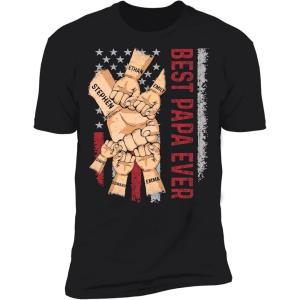 NAZENTI Personalized Fist Bump American Flag Dad Grandpa Shirt Custom Daddy Grandpa Shirt Gift for Men Fathers Day Tee S-4XL(#05 A6)