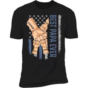 NAZENTI Personalized Fist Bump American Flag Dad Grandpa Shirt Custom Daddy Grandpa Shirt Gift for Men Fathers Day Tee S-4XL(#07 A8)
