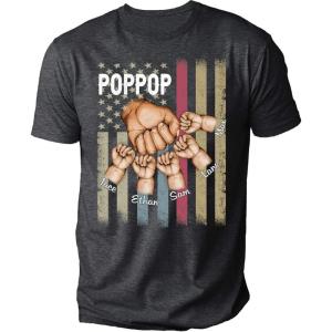 NAZENTI Personalized Fist Bump American Flag Dad Grandpa Shirt Custom Daddy Grandpa Shirt Gift for Men Fathers Day Tee S-4XL(6 Hands)