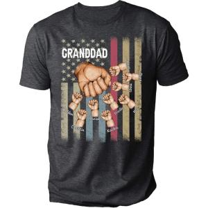 NAZENTI Personalized Fist Bump American Flag Dad Grandpa Shirt Custom Daddy Grandpa Shirt Gift for Men Fathers Day Tee S-4XL(9 Hands)