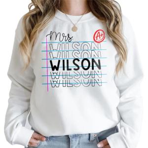 NAZENTI Personalized Teacher Sweatshirt for Women, Custom Teacher Shirt, A+ Notebook Style Graphic Pullover, Cute Back to School Teachers Gift, Gifts For Teacher, Birthday, Christmas, Valentine Day