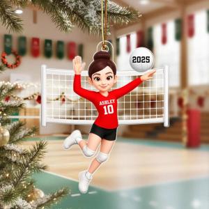 Nazenti Personalized Volleyball Christmas Ornament – Custom Girl Volleyball Player Ornament, Women Volleyball Christmas Ornament, Xmas Gifts for Volleyball Lovers Fan, 2D Flat Shape Car Ornament(#02)