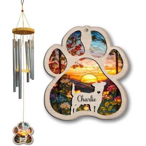 Personalized Dog Wind Chimes Suncatcher, Dog Memorial Wind Chime, Pet Loss Wind Chimes Suncatcher, Gifts for Dog Lovers, Dog Memorial Ornament Loss of Pet Remembrance Gift, Sympathy Pet Wind Chimes(A1)