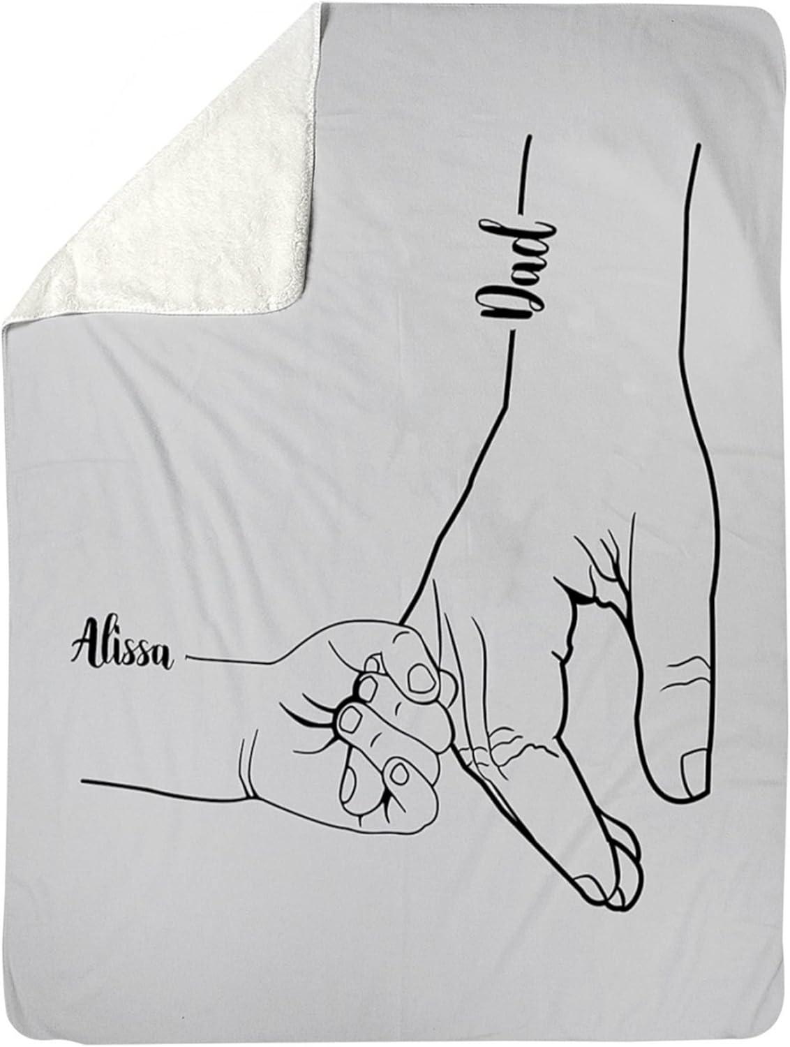 imageNAZENTI Personalized Blanket for Dad Custom Dad Blanket with Name Nickname Cute Hand Drawn Hold Hand Dad Child Blanket Birthday Gifts for Dad Fleece Sherpa Blanket 30x40 50x60 60x80