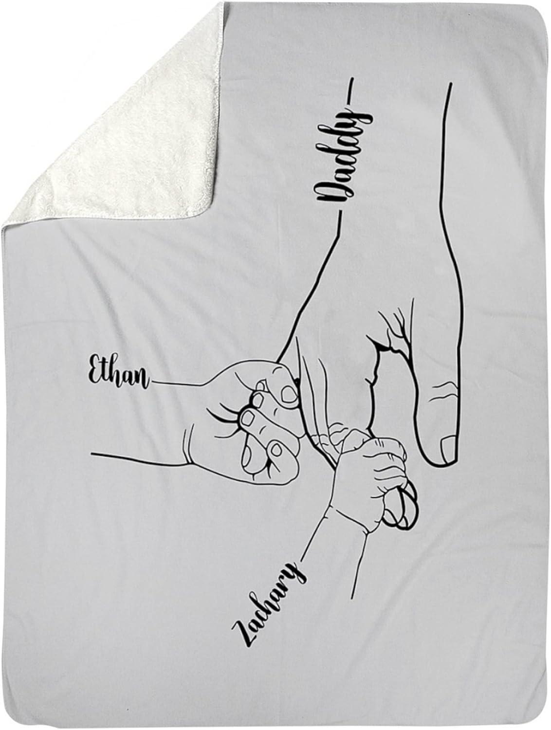 imageNAZENTI Personalized Daddy Blanket Custom Blanket for Daddy with Name Nickname Fathers Day Blanket Hand Drawn Hold Hand Daddy Child Blanket Birthday Gifts for Dad 30x40 50x60 60x80
