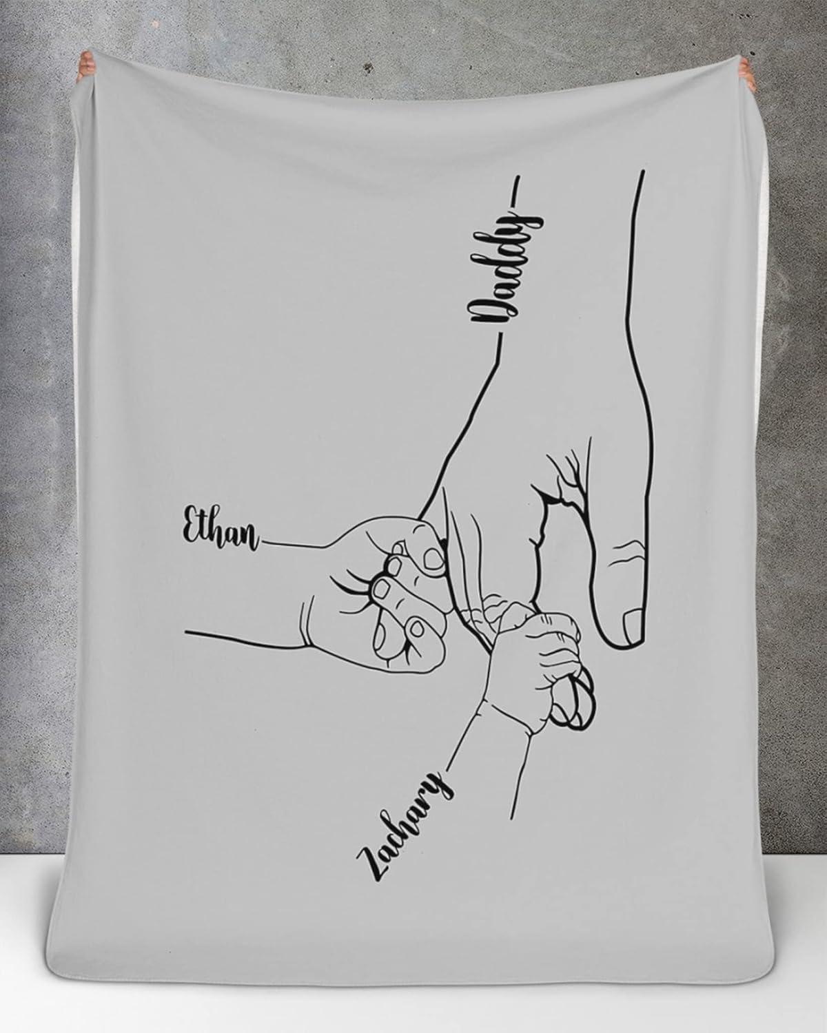 imageNAZENTI Personalized Daddy Blanket Custom Blanket for Daddy with Name Nickname Fathers Day Blanket Hand Drawn Hold Hand Daddy Child Blanket Birthday Gifts for Dad 30x40 50x60 60x80