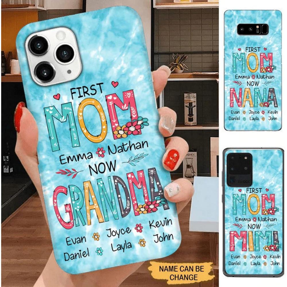 imageDailyTee Nazenti Personalized First Mom Now Grandma Phone Case  Custom Phone Case for Grandma with Grandkids Names Cute Unique Women Gift for BirthdayMother Day Phone Case for iPhone Samsung
