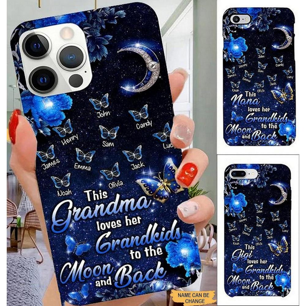 imageDailyTee Nazenti Personalized Grandma Phone Case for IphoneSamsung  Custom with Kids Names Loves Grandkids to the Moon and Back Cute Unique Women Gift BirthdayMother Day Multi