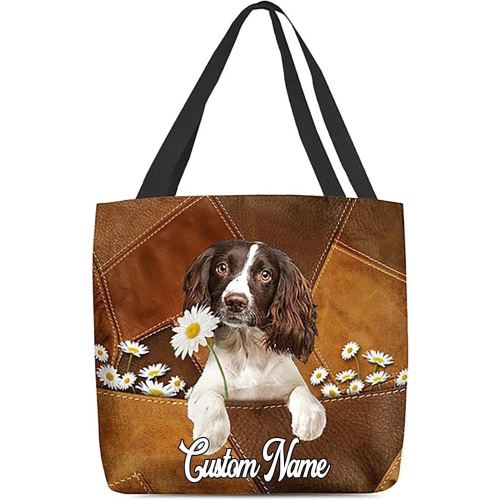 imageNAZENTI Personalized Dog Tote BagCustom Dog Holding Daisy All Over Printed Tote Bag Gift for Women Mother Dog LoverEnglish Springer Spaniel1