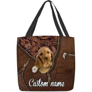 NAZENTI Personalized Dog Tote Bag- English Cocker Spaniel Holding Daisy Tote Bag All Over Printed- Women Tote Bag – Customized Dog Mom Name- Custom Dog Gift for Mother, Dog Lover