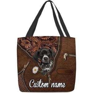 NAZENTI Personalized Dog Tote Bag- German Shorthaired Pointer Holding Daisy Tote Bag All Over Printed- Women Tote Bag – Customized Dog Mom Name- Custom Dog Gift for Mother, Dog Lover