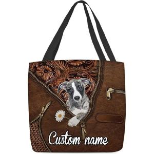NAZENTI Personalized Dog Tote Bag- Whippet Holding Daisy Tote Bag All Over Printed- Women Tote Bag – Customized Dog Mom Name- Custom Dog Gift for Mother, Dog Lover