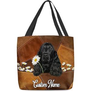 NAZENTI Personalized Dog Tote Bag-Custom Dog Holding Daisy All Women Tote Bag- Gift for Women, Mother, Grandma, Dog Lover(Black Cocker Spaniel)