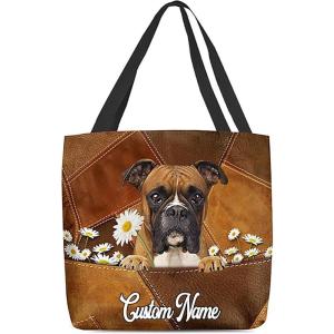 NAZENTI Personalized Dog Tote Bag-Custom Dog Holding Daisy All Women Tote Bag- Gift for Women, Mother, Grandma, Dog Lover(Boxer1)