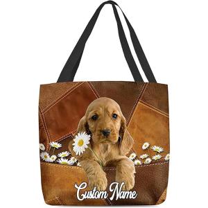 NAZENTI Personalized Dog Tote Bag-Custom Dog Holding Daisy All Women Tote Bag- Gift for Women, Mother, Grandma, Dog Lover(English Cocker Spaniel1)