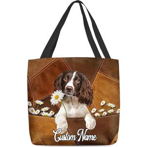 NAZENTI Personalized Dog Tote Bag-Custom Dog Holding Daisy All Women Tote Bag- Gift for Women, Mother, Grandma, Dog Lover(English Springer Spaniel1)