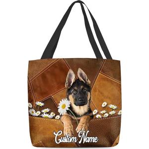 NAZENTI Personalized Dog Tote Bag-Custom Dog Holding Daisy All Women Tote Bag- Gift for Women, Mother, Grandma, Dog Lover(German Shepherd31)