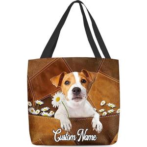 NAZENTI Personalized Dog Tote Bag-Custom Dog Holding Daisy All Women Tote Bag- Gift for Women, Mother, Grandma, Dog Lover(Jack Russell Terrier)
