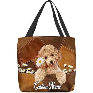NAZENTI Personalized Dog Tote Bag-Custom Dog Holding Daisy All Women Tote Bag- Gift for Women, Mother, Grandma, Dog Lover(Poodle)