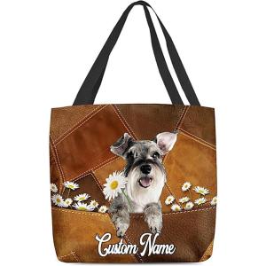 NAZENTI Personalized Dog Tote Bag-Custom Dog Holding Daisy All Women Tote Bag- Gift for Women, Mother, Grandma, Dog Lover(Schnauzer)