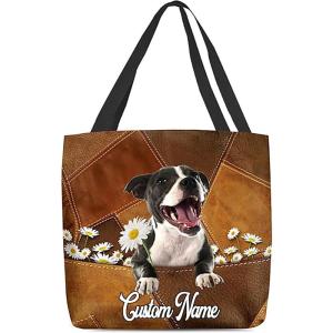 NAZENTI Personalized Dog Tote Bag-Custom Dog Holding Daisy All Women Tote Bag- Gift for Women, Mother, Grandma, Dog Lover(Staffordshire Bull Terrier)